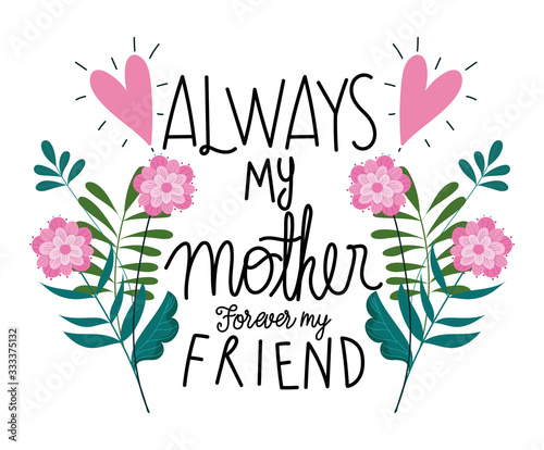 happy mothers day, always my mother forever my friend flowers card