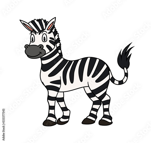 Cartoon Animal Zebra. Raster illustration. For pre school education  kindergarten and kids and children. For print and books  zoo topic. Smiling with happy face. friendly african striped horse