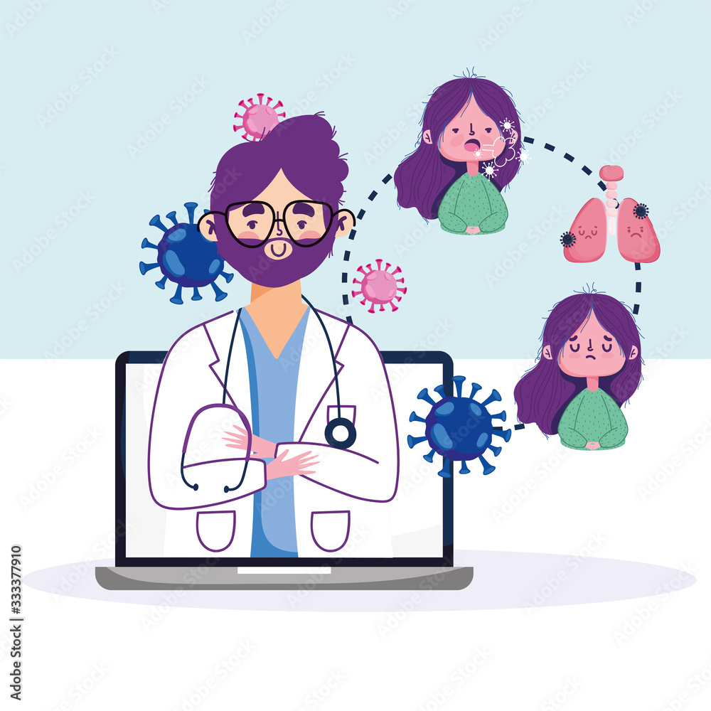 online health, doctor in laptop consult and patient pneumonia covid 19 pandemic online health, doctor in laptop consult and patient pneumonia covid 19 pandemic