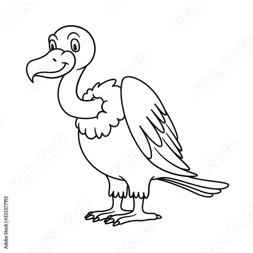 Cartoon Animal Griffon Vulture. Vector illustration. For pre school education, kindergarten and kids and children. Coloring page and books, zoo topic. With smiling happy face, friendly predator bird