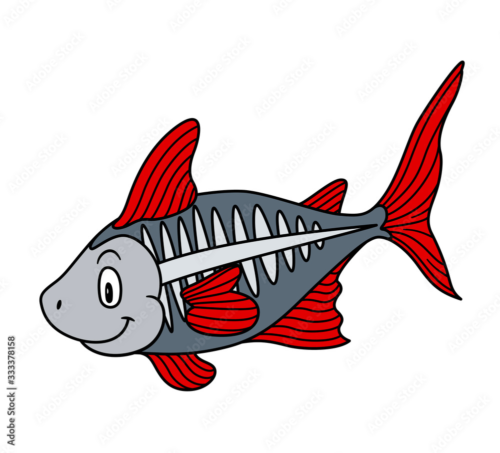 Cartoon Animal XRay Fish. Raster illustration. For pre school