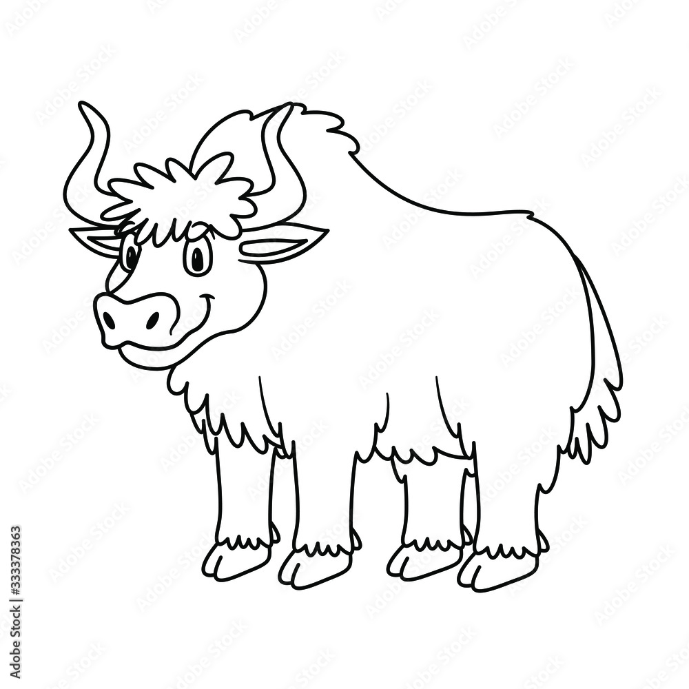 Cartoon Animal Yak. Vector illustration. For pre school education