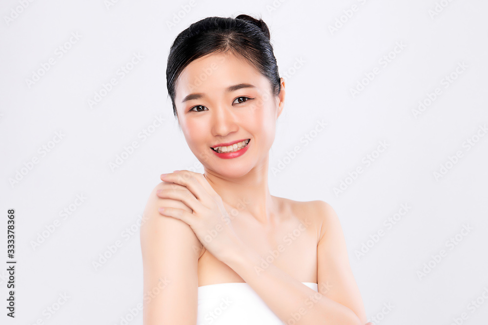 Beautiful Young Asian Woman with Clean Fresh Skin. Face care, Facial treatment, Cosmetology, beauty and healthy skin and cosmetic concept, woman beauty skin isolated on white background Beautiful Young Asian Woman with Clean Fresh Skin. Face care, Facial treatment, Cosmetology, beauty and healthy skin and cosmetic concept, woman beauty skin isolated on white background