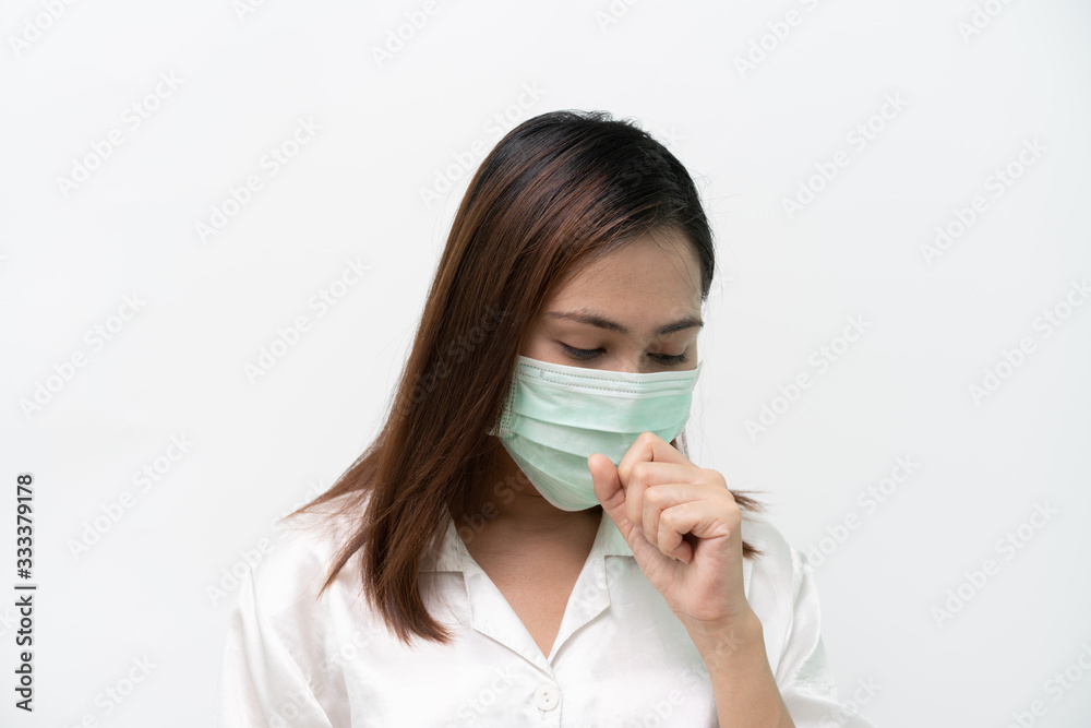 Right side white shirts wearing medical masks to prevent the flu and the Covid-19 coronary virus and coughing. Right side white shirts wearing medical masks to prevent the flu and the Covid-19 coronary virus and coughing.