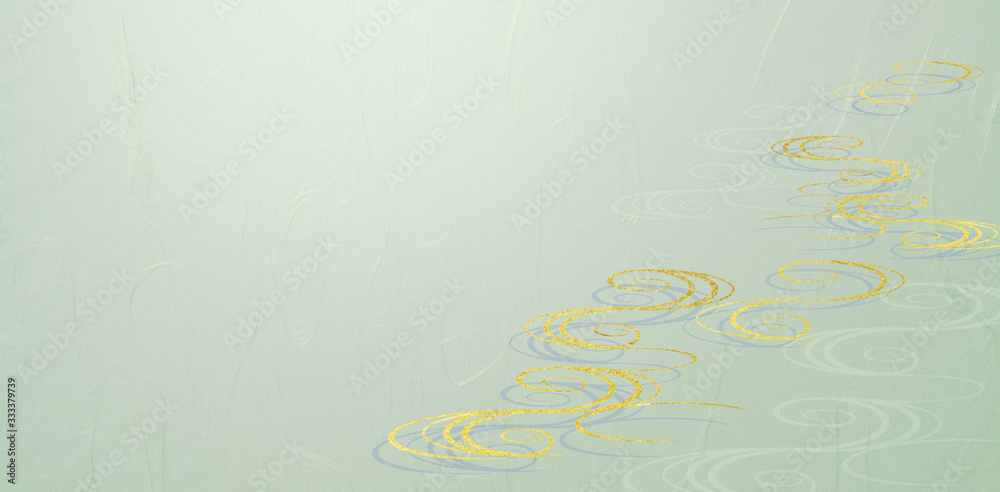 Obraz premium 波紋のパーターンとグリーンの和紙の背景素材