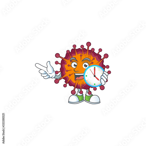 cartoon character style of cheerful COVID19 syndrome with clock