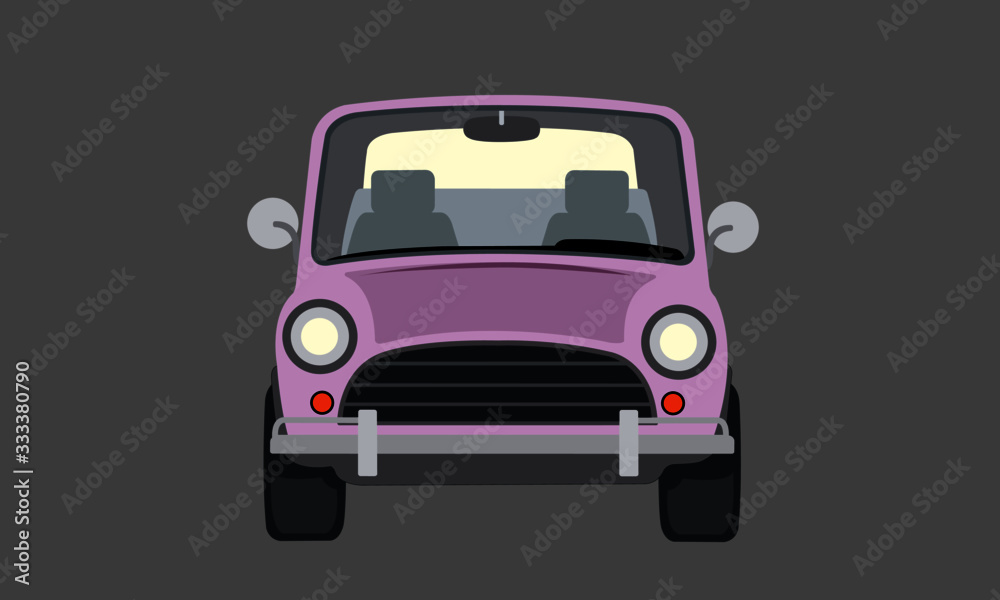 Vector illustration retro pink car in the front view. Vector illustration retro pink car in the front view.