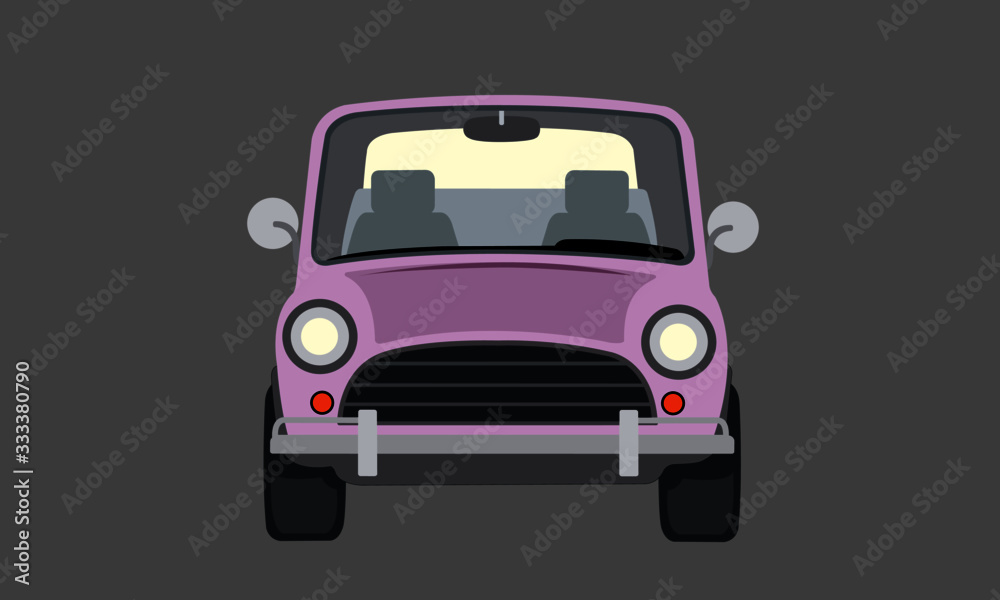 Vector illustration retro pink car in the front view.