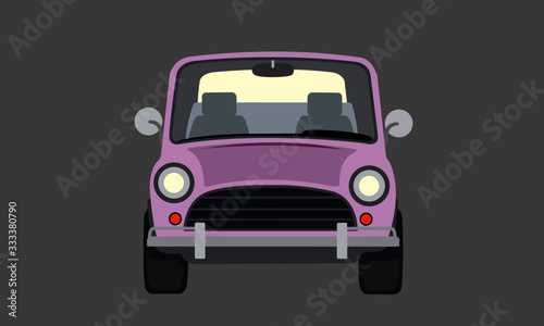 Vector illustration retro pink car in the front view.