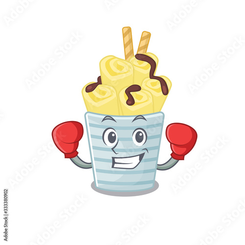 A sporty ice cream banana rolls boxing mascot design style