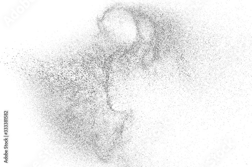Black grainy texture isolated on white background. Dust overlay. Dark noise granules. Digitally generated image. Vector design elements. Illustration, Eps 10.
