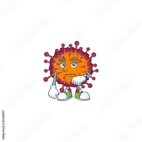 A cartoon icon of COVID19 syndrome with waiting gesture