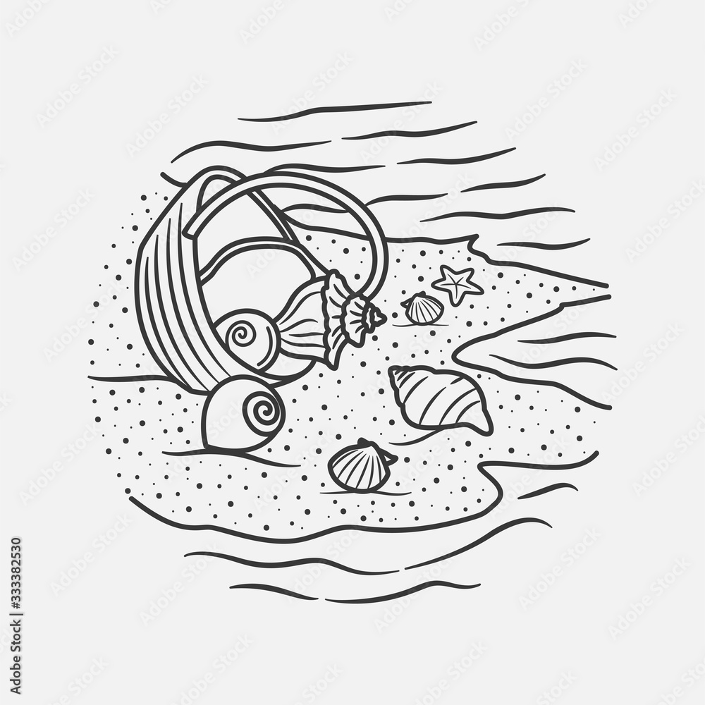 Obraz premium vacation summer beach vintage vector line art illustration. isolated vector.