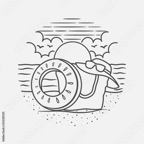 Wallpaper Mural vacation summer beach vintage vector line art illustration. isolated vector. Torontodigital.ca