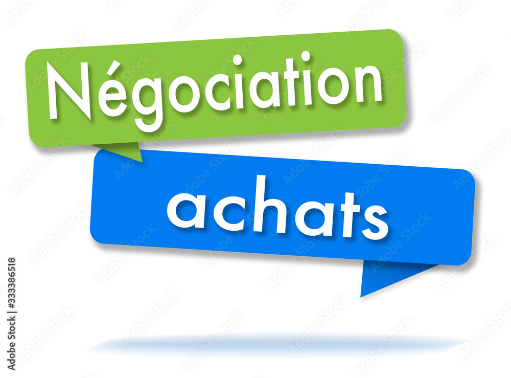 Purchasing negotiation in colored speech bubbles and french language