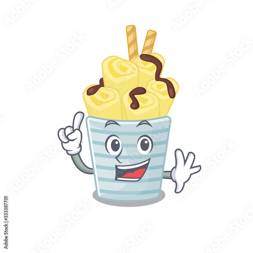 One Finger ice cream banana rolls in mascot cartoon character style