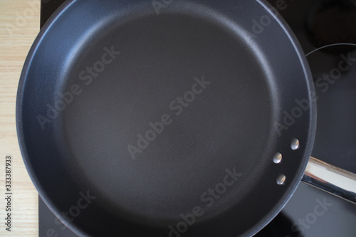 Empty hot pan staying on cooking surface