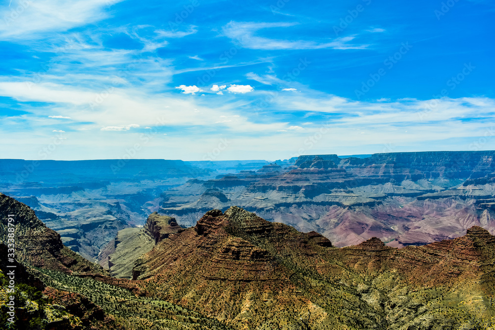 Scenic View of Grand Canyon National Park USA with Blue Skies and Clouds
