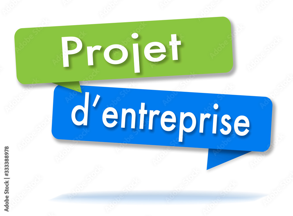 Business project in colored speech bubbles and french language