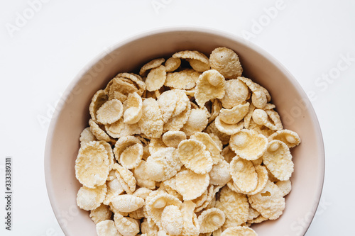 Closeup of a bowl with corn flakes 