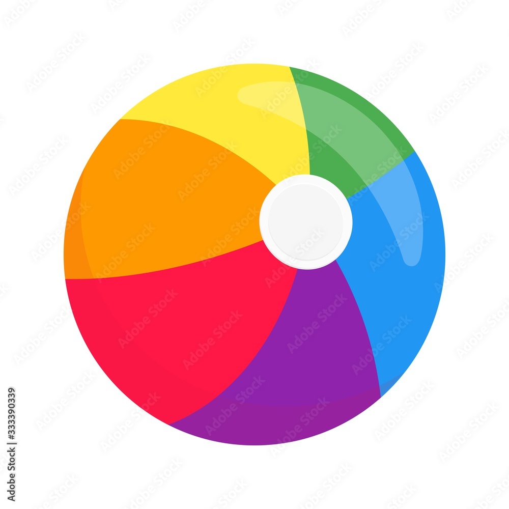Beach ball flat style design vector illustration icon sign isolated on white background. Retro styled toy for summer games or holidays Beach ball flat style design vector illustration icon sign isolated on white background. Retro styled toy for summer games or holidays