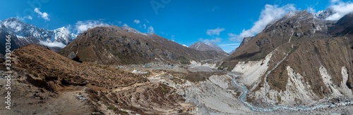 Panoramic view of Mount Everest, Lhotse, Ccho Oyu and Makalu from Gokyo Ri - Khumbu valley, sagarmatha national park - Nepalese Himalayas