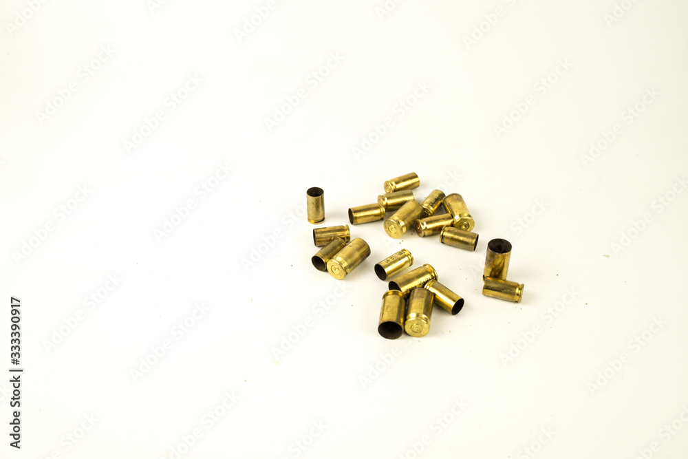Hand gun shell On a white background