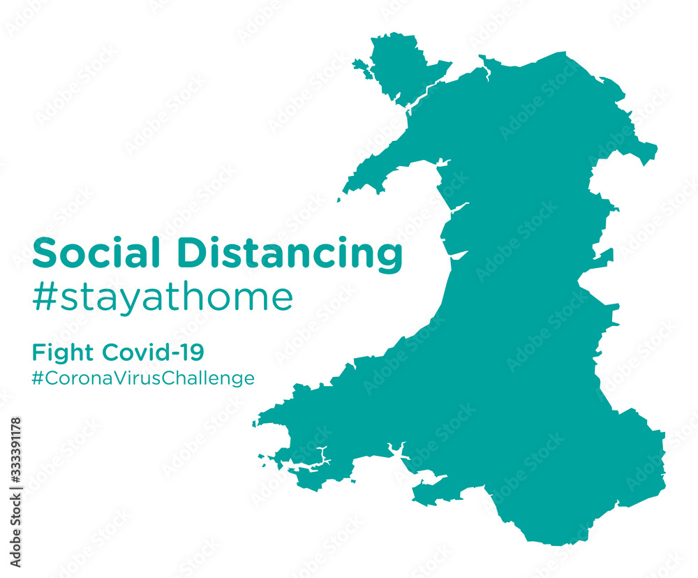 Wales map with Social Distancing stayathome tag
