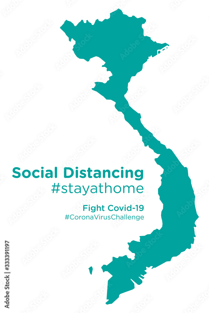 Vietnam map with Social Distancing stayathome tag