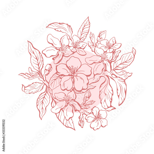 Floral bouquet in circle Vector summer invite card