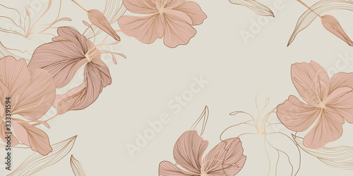 luxury vintage floral line arts wallpaper design. Exotic botanical wallpaper, vintage boho style for textiles, fabric, paper, banner website, cover design Vector illustration. 