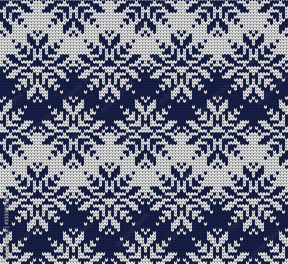 Winter knitted seamless pattern snowflakes