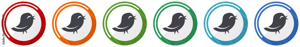 Twitter icon set, flat design vector illustration in 6 colors options for webdesign and mobile applications Twitter icon set, flat design vector illustration in 6 colors options for webdesign and mobile applications