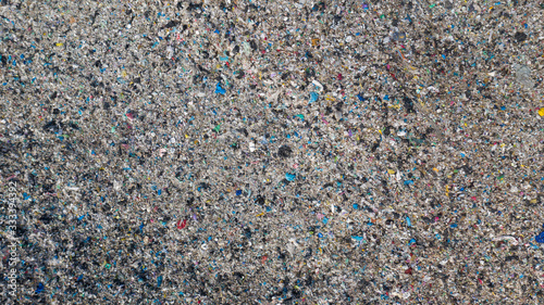 Garbage or waste Mountain or landfill, Aerial view garbage unloaded to a landfill. Plastic pollution crisis. Consumption, background.