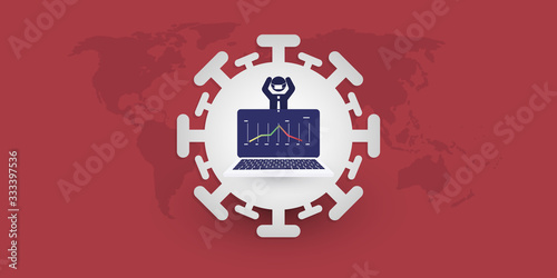 Corona Virus Spreading - Health Problems, Impact on Global Economy Stops Growing - Design Concept with Company Leader, Businessman and Chart Showing Decreasing Financial Results
