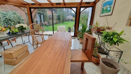 Obraz na płótnie veranda table bois massif exotique rotin design tendance