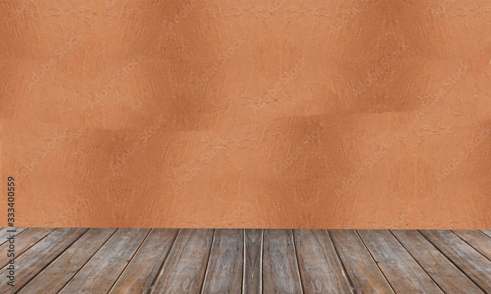 wood floor background and orange color wall Stock Photo | Adobe Stock