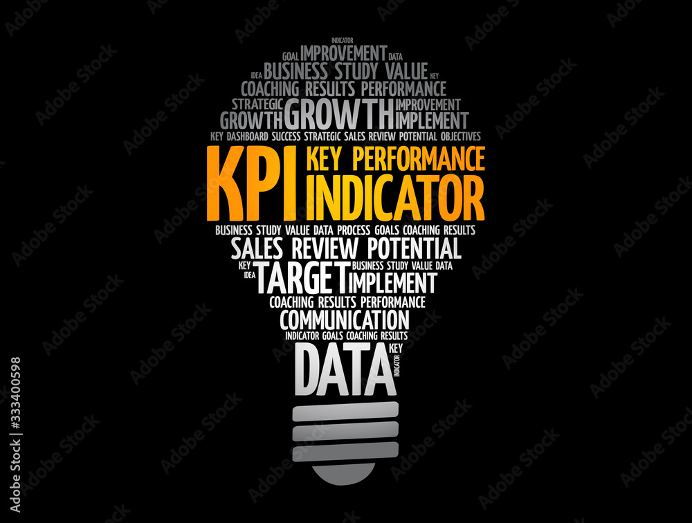 KPI - Key Performance Indicator light bulb word cloud, business concept background KPI - Key Performance Indicator light bulb word cloud, business concept background