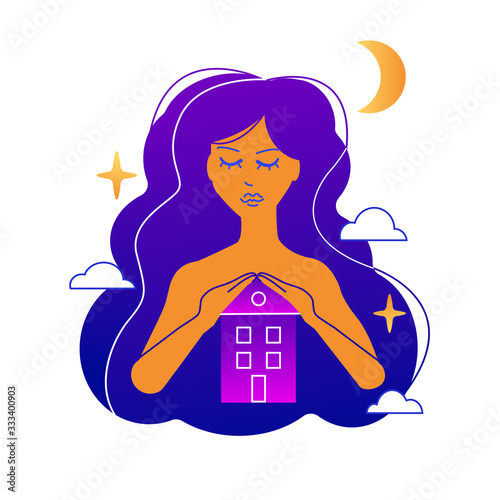 Stay at home, safety, night, quarantine vector illustration.
