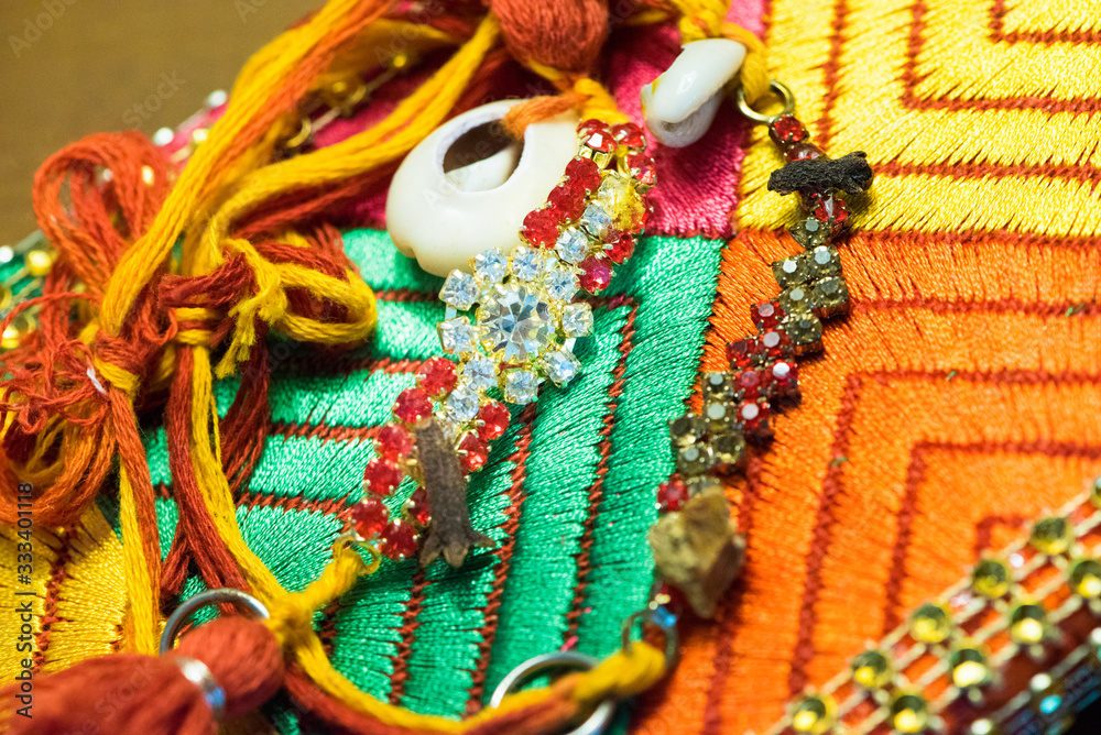 arm necklace decorated with bead, shell ,jewelry of Indian bridegroom wedding dress decoration for wearing and cerebrate ceremony,hindusim religion.