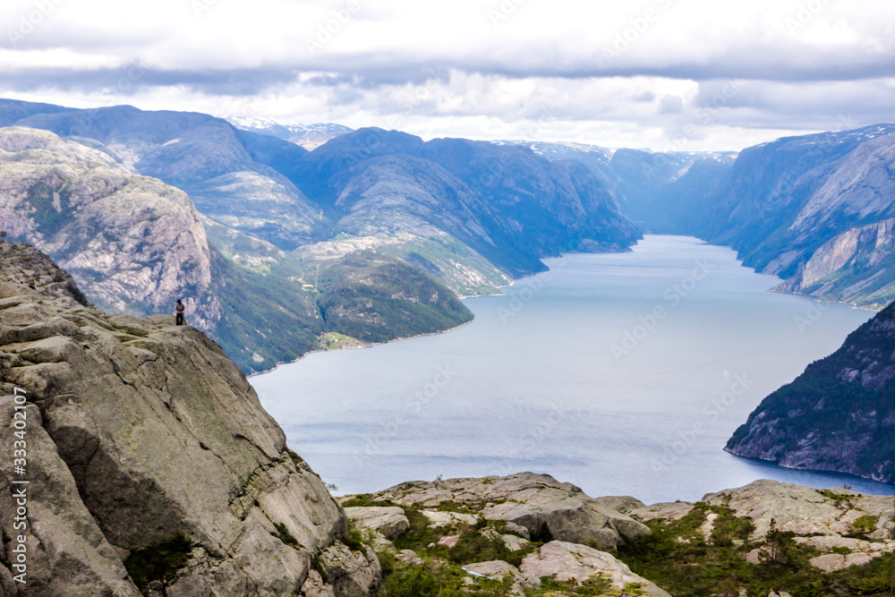 Preikestolen viewpoint in the mountains of Norway