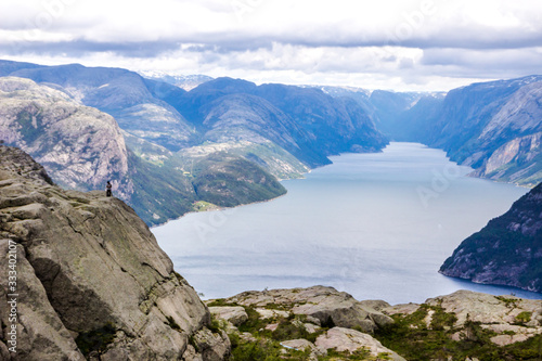 Preikestolen viewpoint in the mountains of Norway