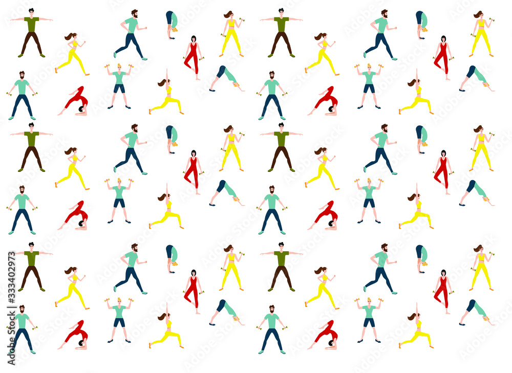 sport characters, flat vector pattern with sport women and men
