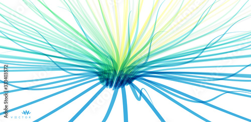 Curved lines with perspective effect. Optical fiber. 3d abstract background. Vector illustration.
