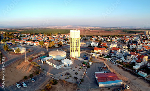 Water tower and reservoir tank in the Neve Aviv neighborhood of Acre Acco in Israel 