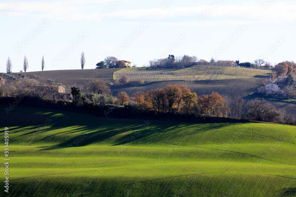 Corinaldo (AN), Italy - January 1, 2019: The landscape near Corinaldo village, Corinaldo, Ancona, Marche, Italy