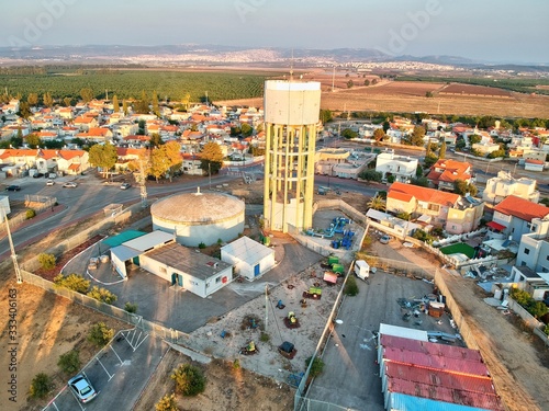 Water tower and reservoir tank in the Neve Aviv neighborhood of Acre Acco in Israel 