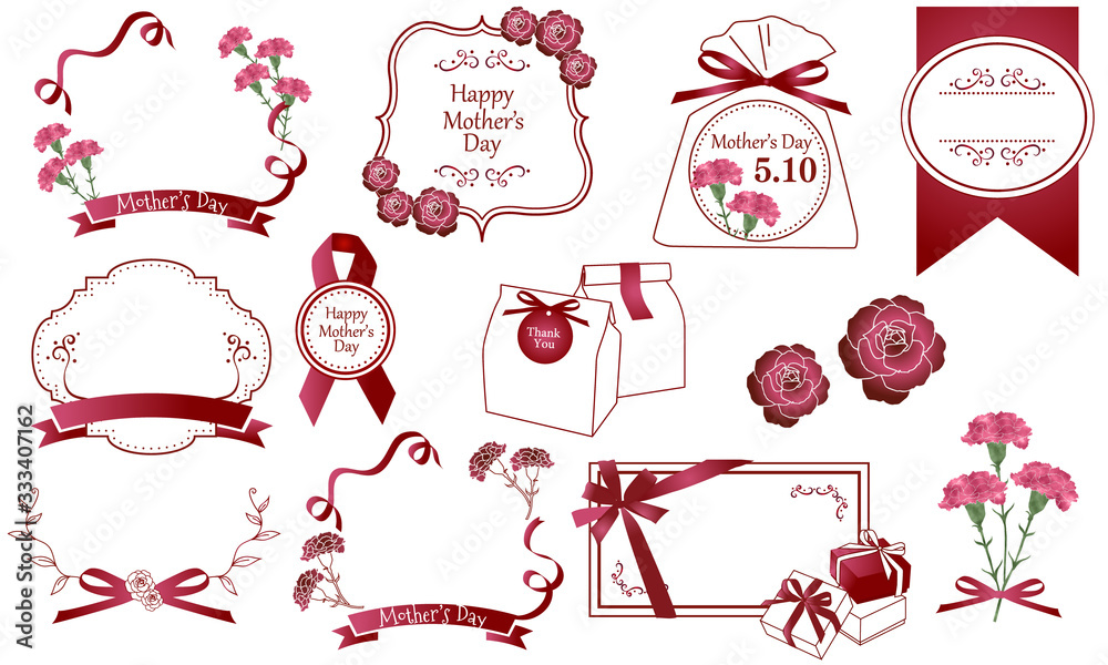 母の日 フレーム 枠 カーネーション タイトル 赤 ピンク リボン イラスト ベクター セット Stock Vector Adobe Stock