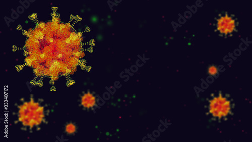 3d illustration of Coronavirus COVID-19 viewed under microscope 