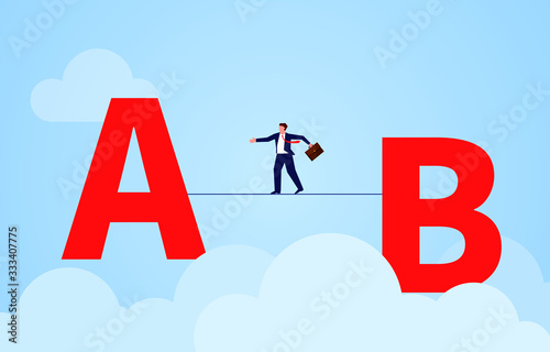 Businessman takes a rope walk from B to A